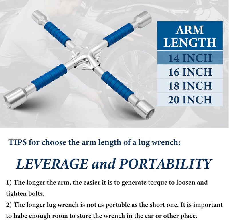 ETERNA Professional 14" Four Way Lug Wrench, Car Wheel Lug Nut Cross Wrench, Universal Heavy Duty Socket Spanner,Carbon Steel Car Tire Repair Tool - Image 5